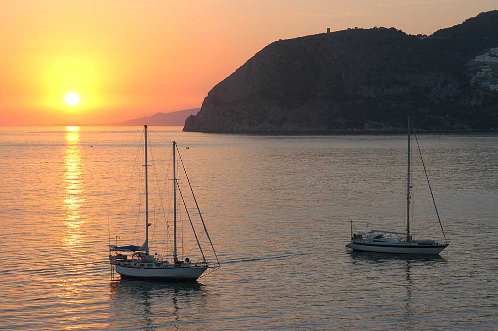 Sailboats at sunset on the Costa Tropical